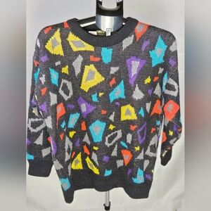 Vintage 80's Espirit Sport Memphis Geometric Oversize Sweater, Small